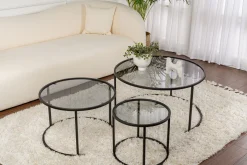 Emob Couchtisch-Set Aurum - 100% TEMPERED GLASS - Schwarz - 43 x 80 x 80 cm