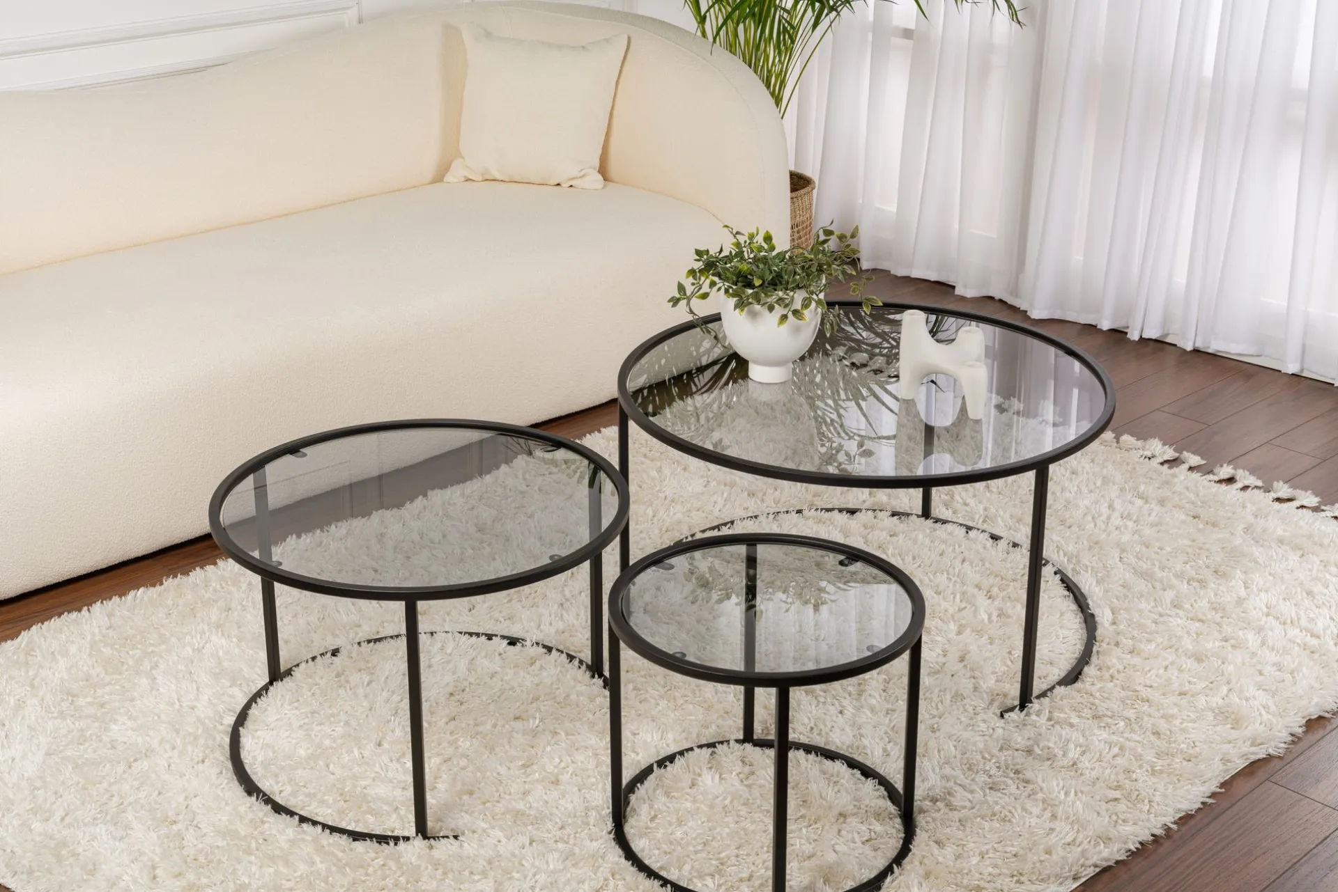 Emob Couchtisch-Set Aurum - 100% TEMPERED GLASS - Schwarz - 43 x 80 x 80 cm