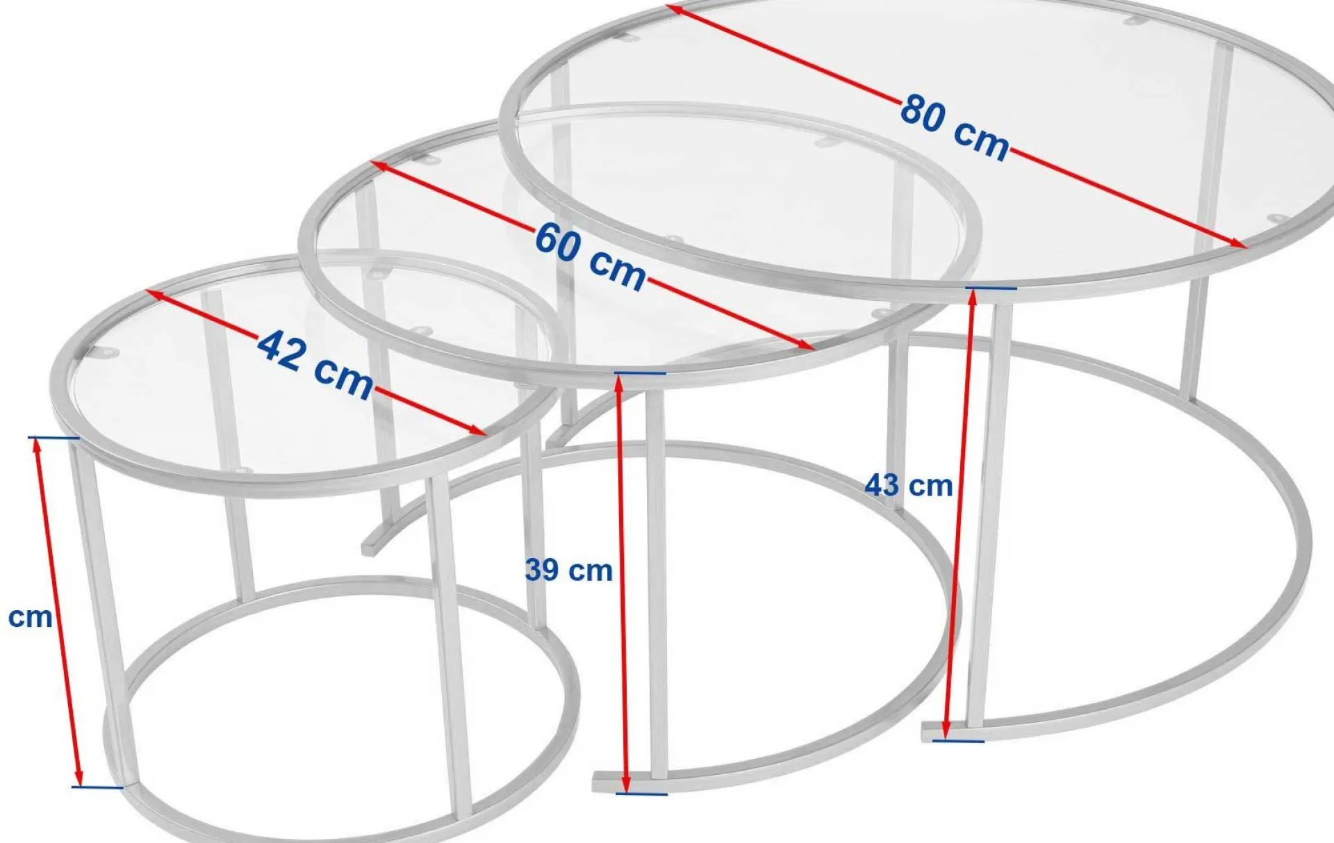 Emob Couchtisch-Set Aurum - 100% TEMPERED GLASS - Schwarz - 43 x 80 x 80 cm