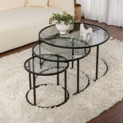 Emob Couchtisch-Set Aurum - 100% TEMPERED GLASS - Schwarz - 43 x 80 x 80 cm