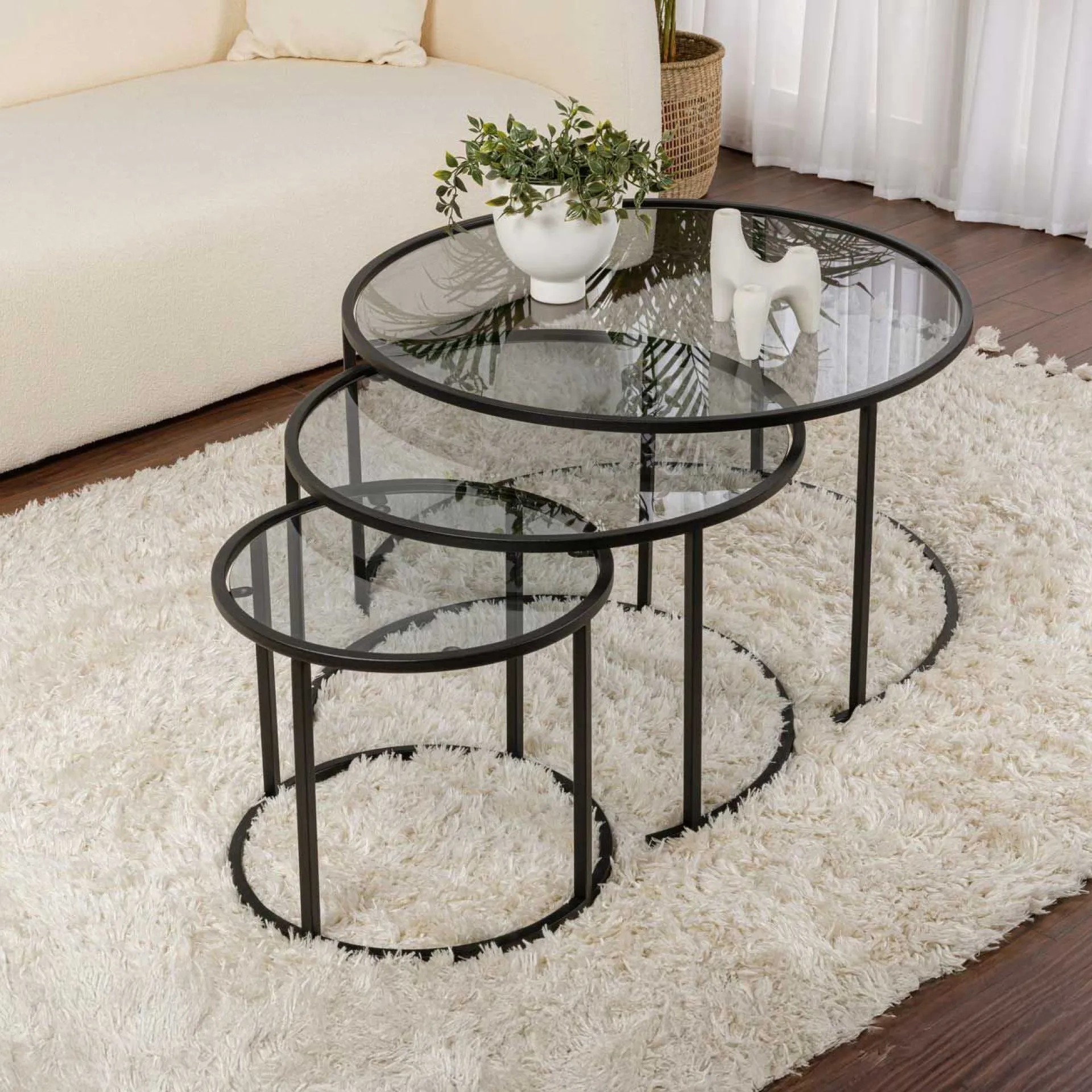Emob Couchtisch-Set Aurum - 100% TEMPERED GLASS - Schwarz - 43 x 80 x 80 cm