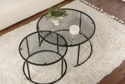 Emob Couchtisch-Set Aurum - 100% TEMPERED GLASS - Schwarz - 43 x 80 x 80 cm