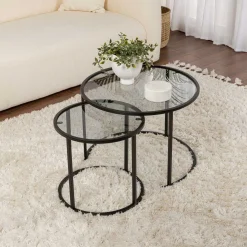 Emob Couchtisch-Set Aurum - 100% TEMPERED GLASS - Schwarz - 43 x 60 x 60 cm
