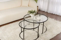 Emob Couchtisch-Set Aurum - 100% TEMPERED GLASS - Schwarz - 43 x 80 x 80 cm