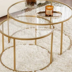 Emob Couchtisch-Set Aurum - 100% TEMPERED GLASS - Gold - 43 x 80 x 80 cm