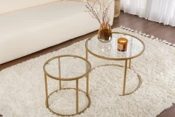 Emob Couchtisch-Set Aurum - 100% TEMPERED GLASS - Gold - 43 x 60 x 60 cm