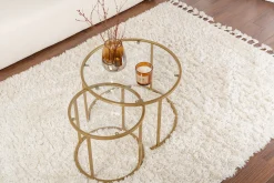 Emob Couchtisch-Set Aurum - 100% TEMPERED GLASS - Gold - 43 x 60 x 60 cm