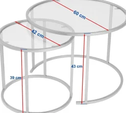 Emob Couchtisch-Set Aurum - 100% TEMPERED GLASS - Schwarz - 43 x 60 x 60 cm