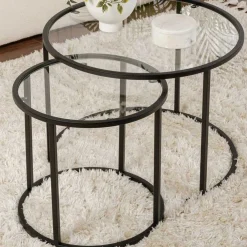 Emob Couchtisch-Set Aurum - 100% TEMPERED GLASS - Schwarz - 43 x 60 x 60 cm