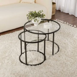 Emob Couchtisch-Set Aurum - 100% TEMPERED GLASS - Schwarz - 43 x 60 x 60 cm