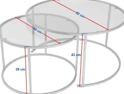 Emob Couchtisch-Set Aurum - 100% TEMPERED GLASS - Gold - 43 x 80 x 80 cm