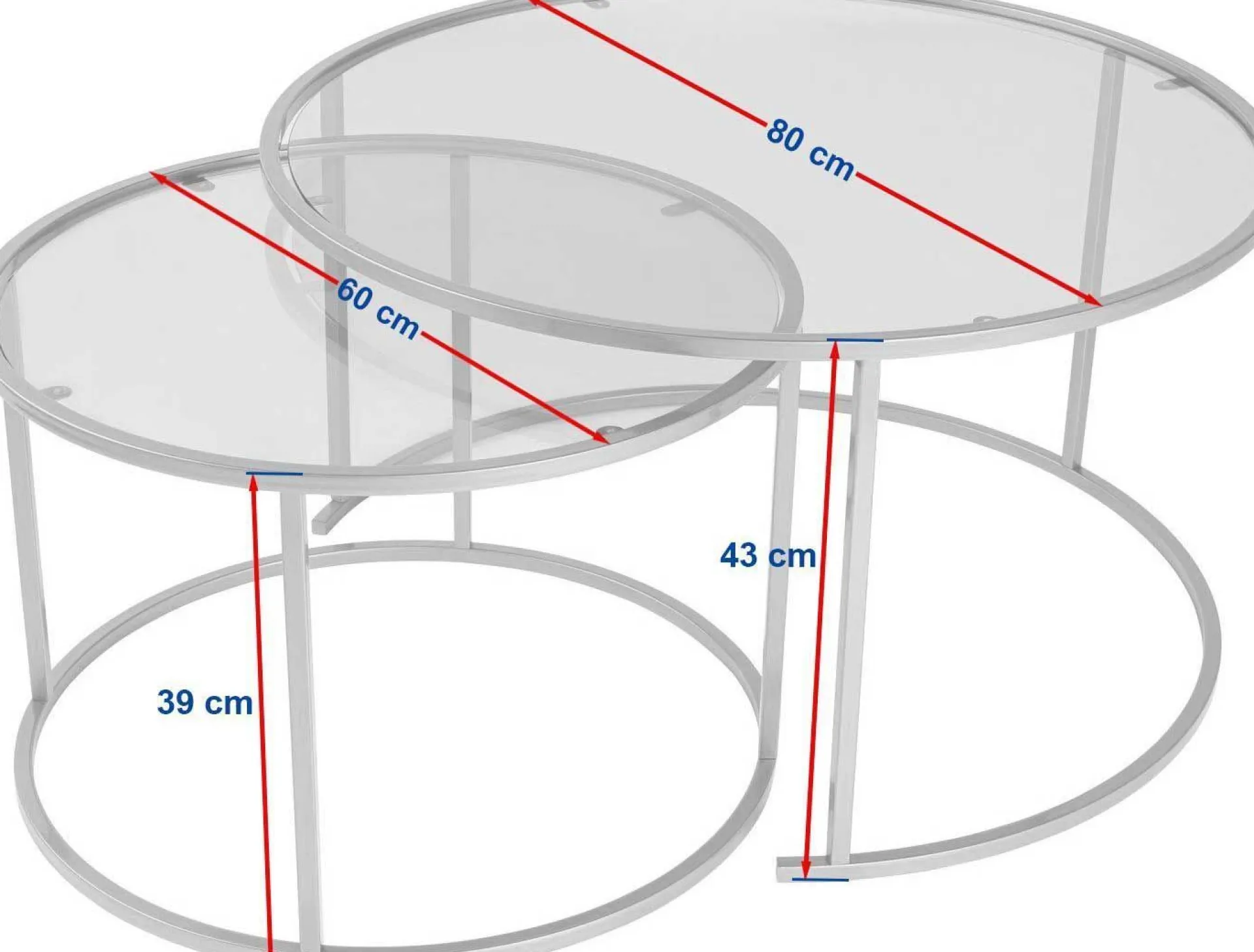 Emob Couchtisch-Set Aurum - 100% TEMPERED GLASS - Gold - 43 x 80 x 80 cm