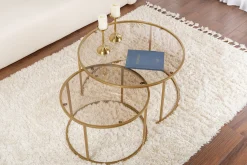 Emob Couchtisch-Set Aurum - 100% TEMPERED GLASS - Gold - 43 x 80 x 80 cm