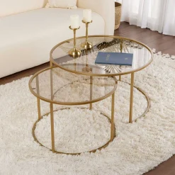 Emob Couchtisch-Set Aurum - 100% TEMPERED GLASS - Gold - 43 x 80 x 80 cm