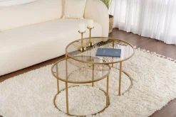 Emob Couchtisch-Set Aurum - 100% TEMPERED GLASS - Gold - 43 x 80 x 80 cm