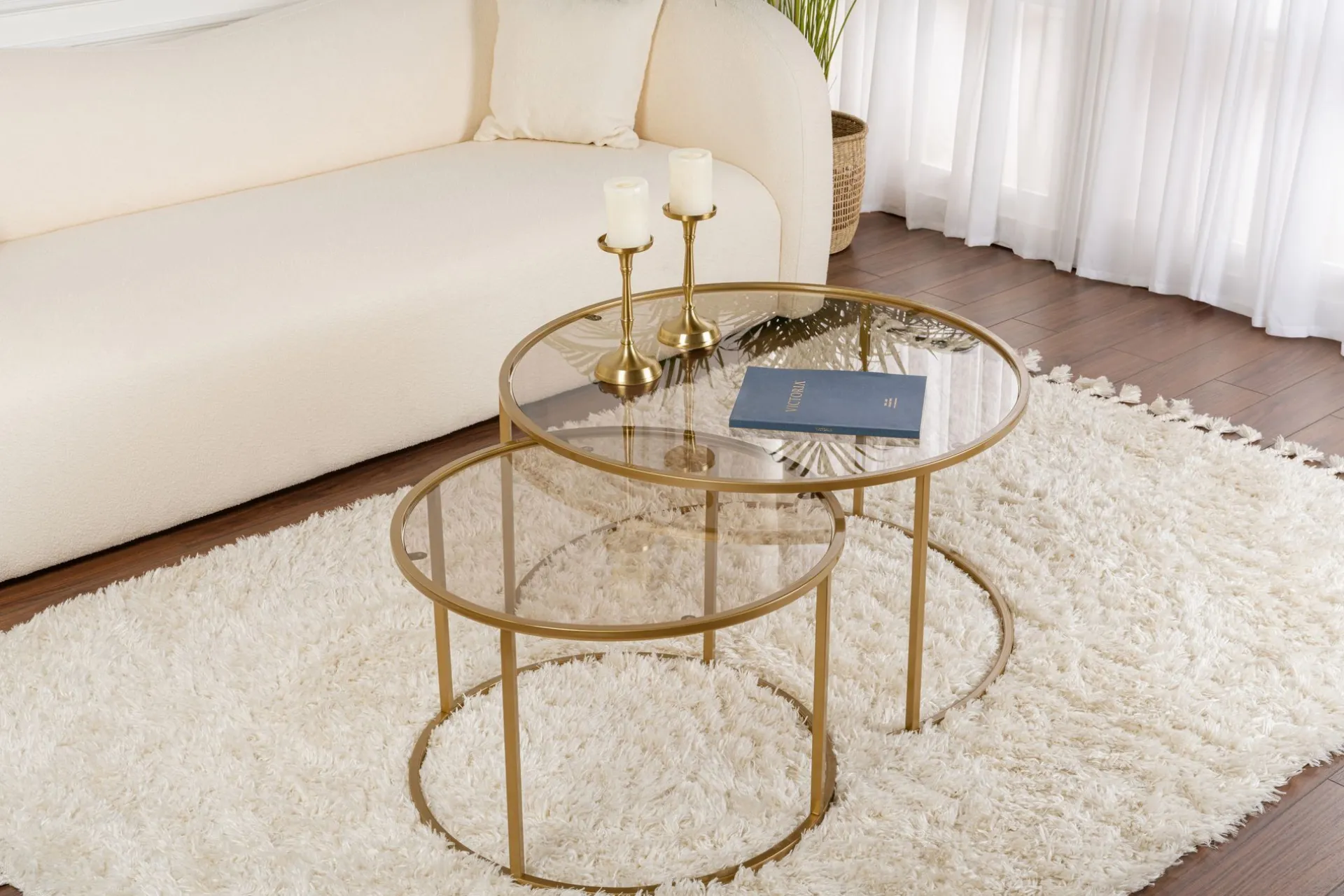 Emob Couchtisch-Set Aurum - 100% TEMPERED GLASS - Gold - 43 x 80 x 80 cm