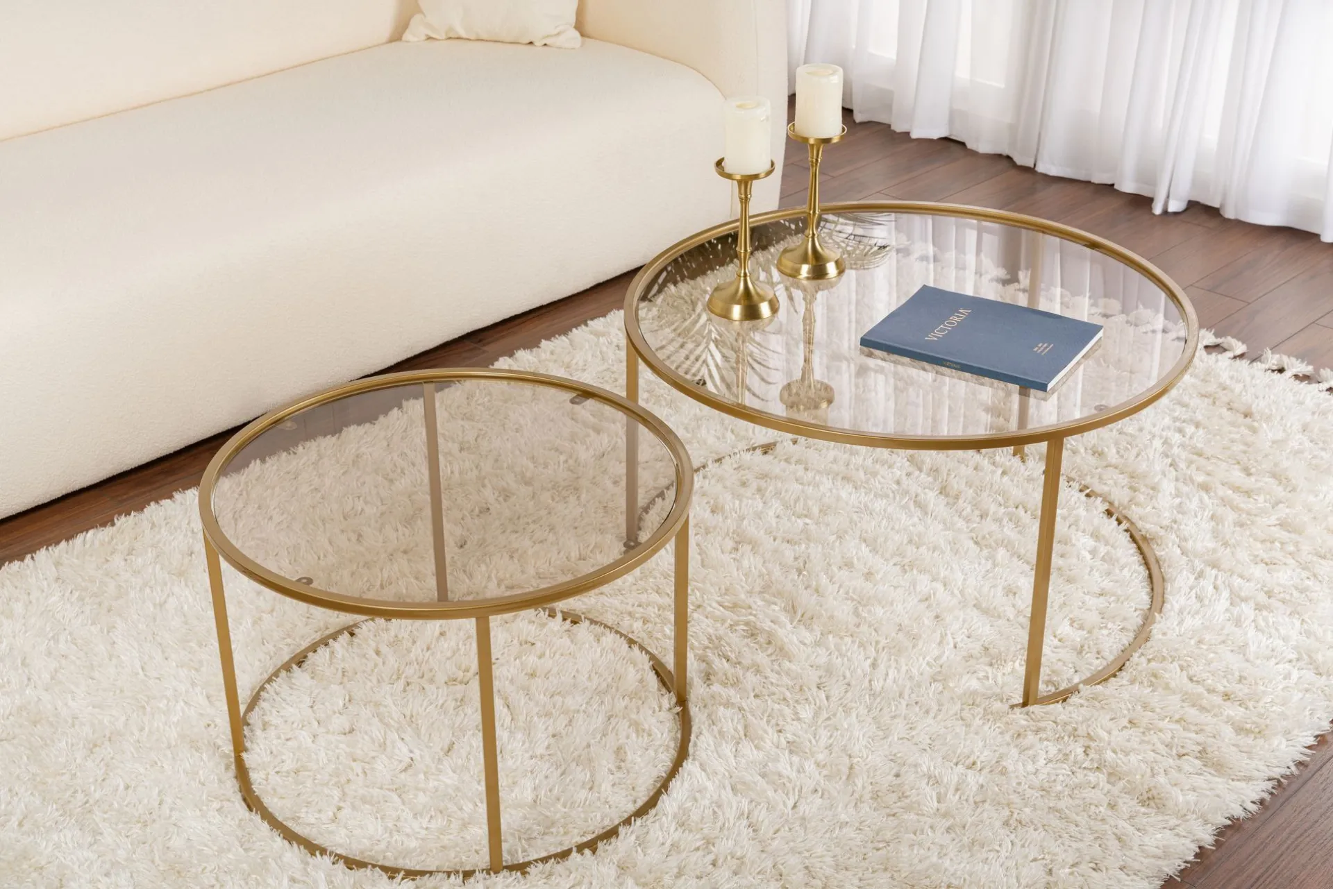 Emob Couchtisch-Set Aurum - 100% TEMPERED GLASS - Gold - 43 x 80 x 80 cm