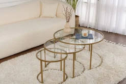 Emob Couchtisch-Set Aurum - 100% TEMPERED GLASS - Gold - 43 x 80 x 80 cm