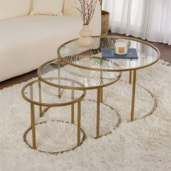 Emob Couchtisch-Set Aurum - 100% TEMPERED GLASS - Gold - 43 x 80 x 80 cm