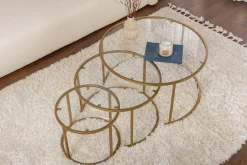 Emob Couchtisch-Set Aurum - 100% TEMPERED GLASS - Gold - 43 x 80 x 80 cm