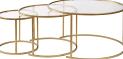 Emob Couchtisch-Set Aurum - 100% TEMPERED GLASS - Gold - 43 x 80 x 80 cm