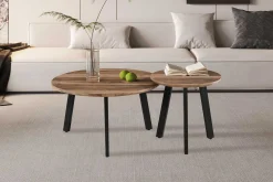 Rousseau Couchtisch-Set Aziz - Ø50x50cm und Ø80x45cm - Mangoholz/schwarz