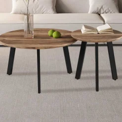 Rousseau Couchtisch-Set Aziz - Ø50x50cm und Ø80x45cm - Mangoholz/schwarz