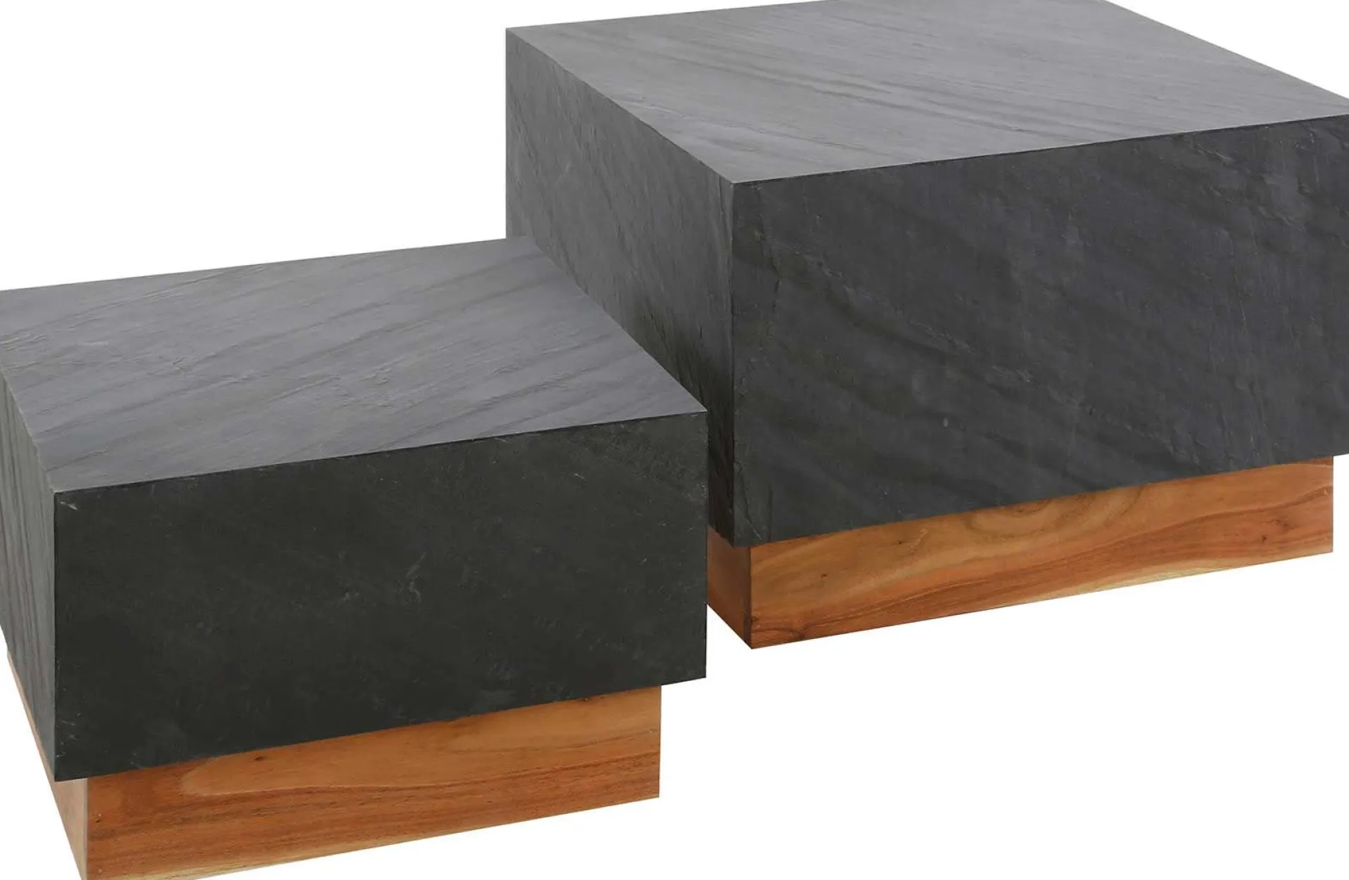 Emob Couchtisch-Set Boxy-Schiefer/Akazie