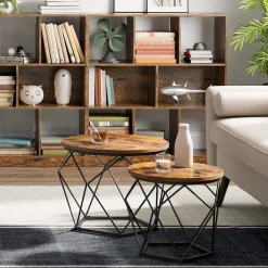 Vasagle Couchtisch-Set Dylano | Großer und kleiner Couchtisch | Rost