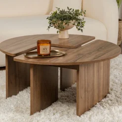 Emob Couchtisch-Set Moira - Ø90x41cm - 2 Tische - Walnuss-Dekor