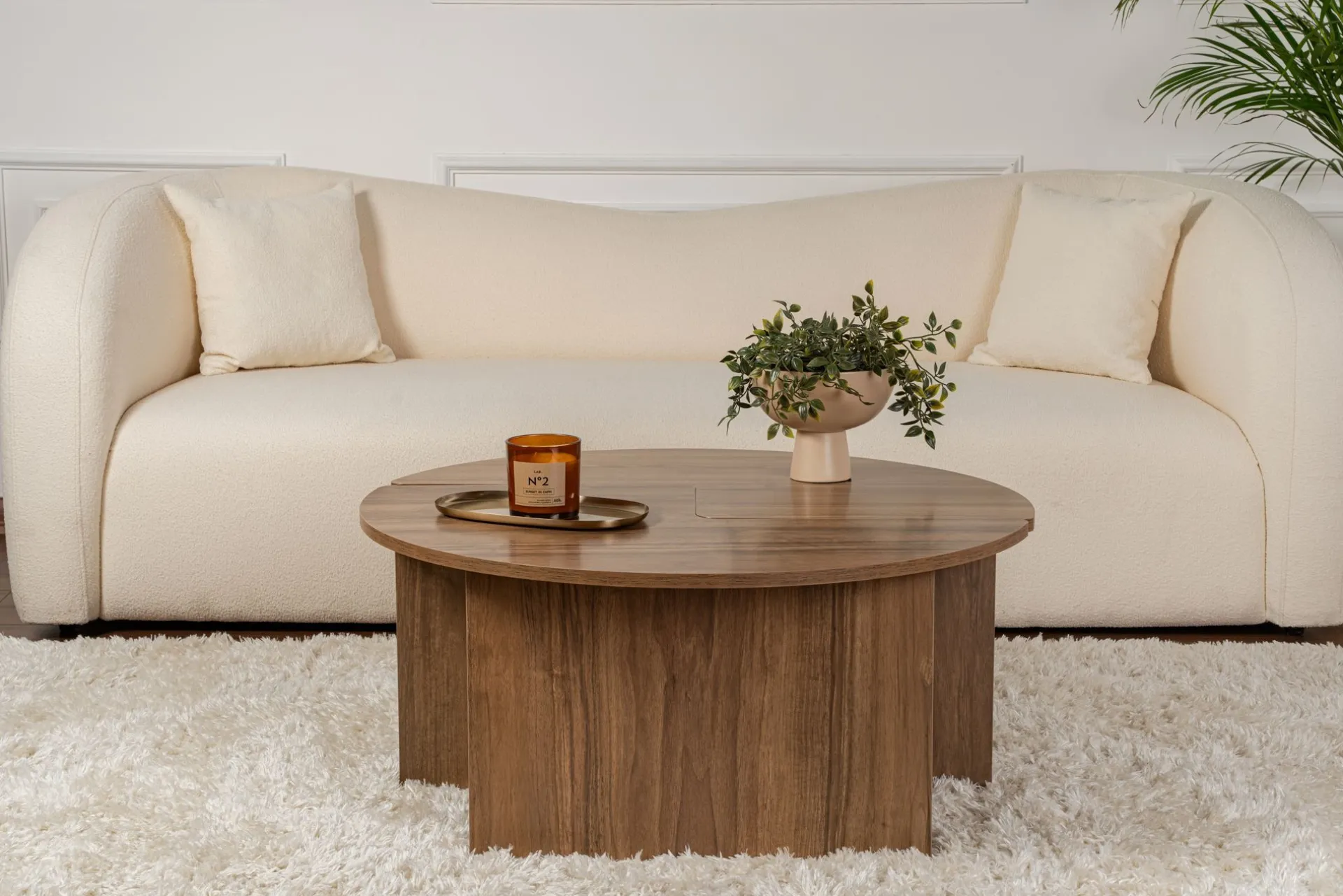 Emob Couchtisch-Set Moira - Ø90x41cm - 2 Tische - Walnuss-Dekor