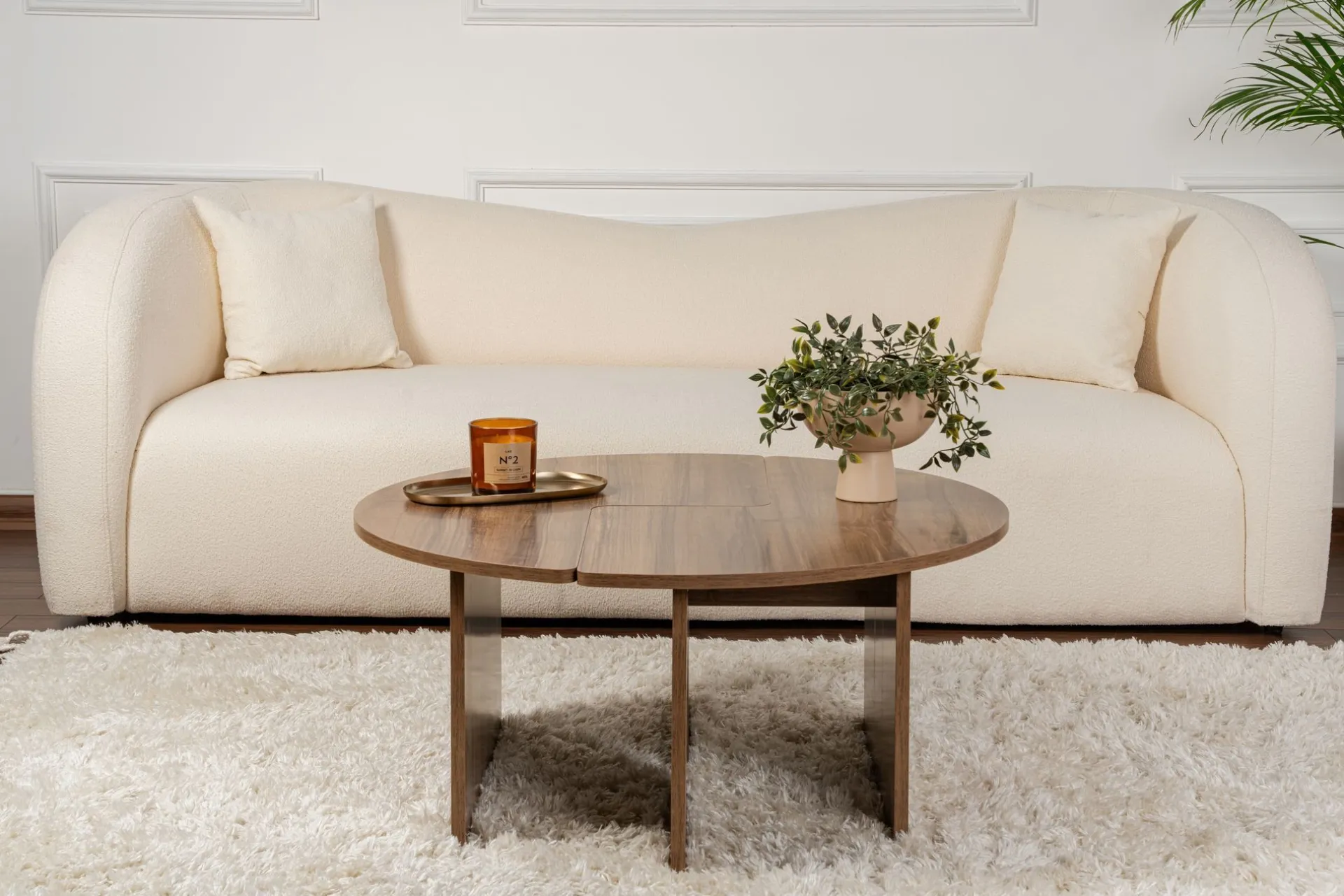 Emob Couchtisch-Set Moira - Ø90x41cm - 2 Tische - Walnuss-Dekor