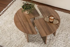 Emob Couchtisch-Set Moira - Ø90x41cm - 2 Tische - Walnuss-Dekor