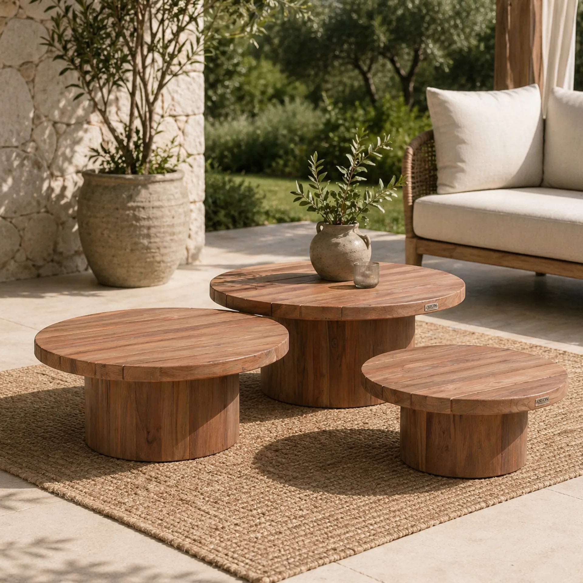 Gescova Couchtisch-Set Noah - Teakholz, 92/75/60cm,