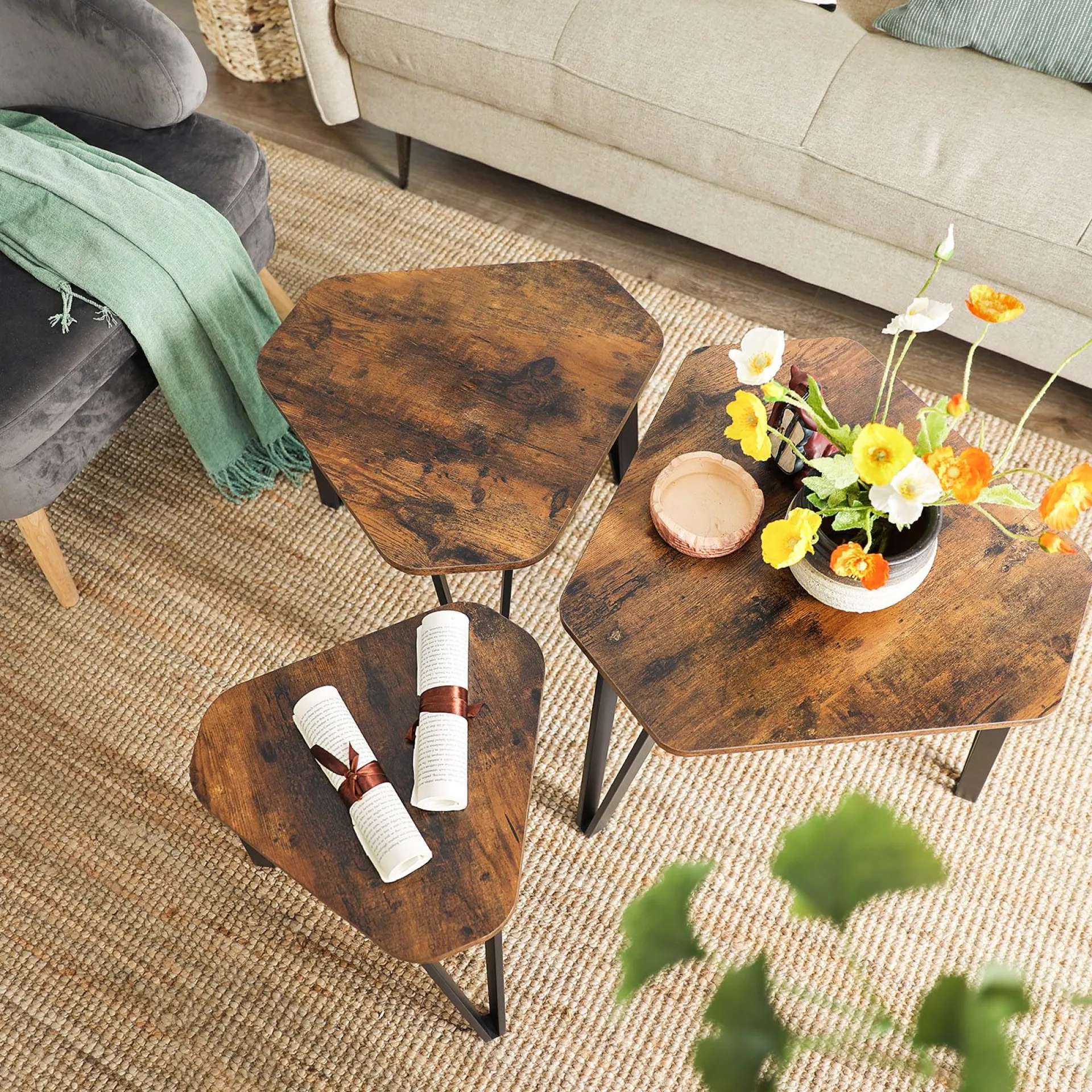 Vasagle Couchtischset Pasadena | Kleiner, mittlerer und großer Tisch | Rost