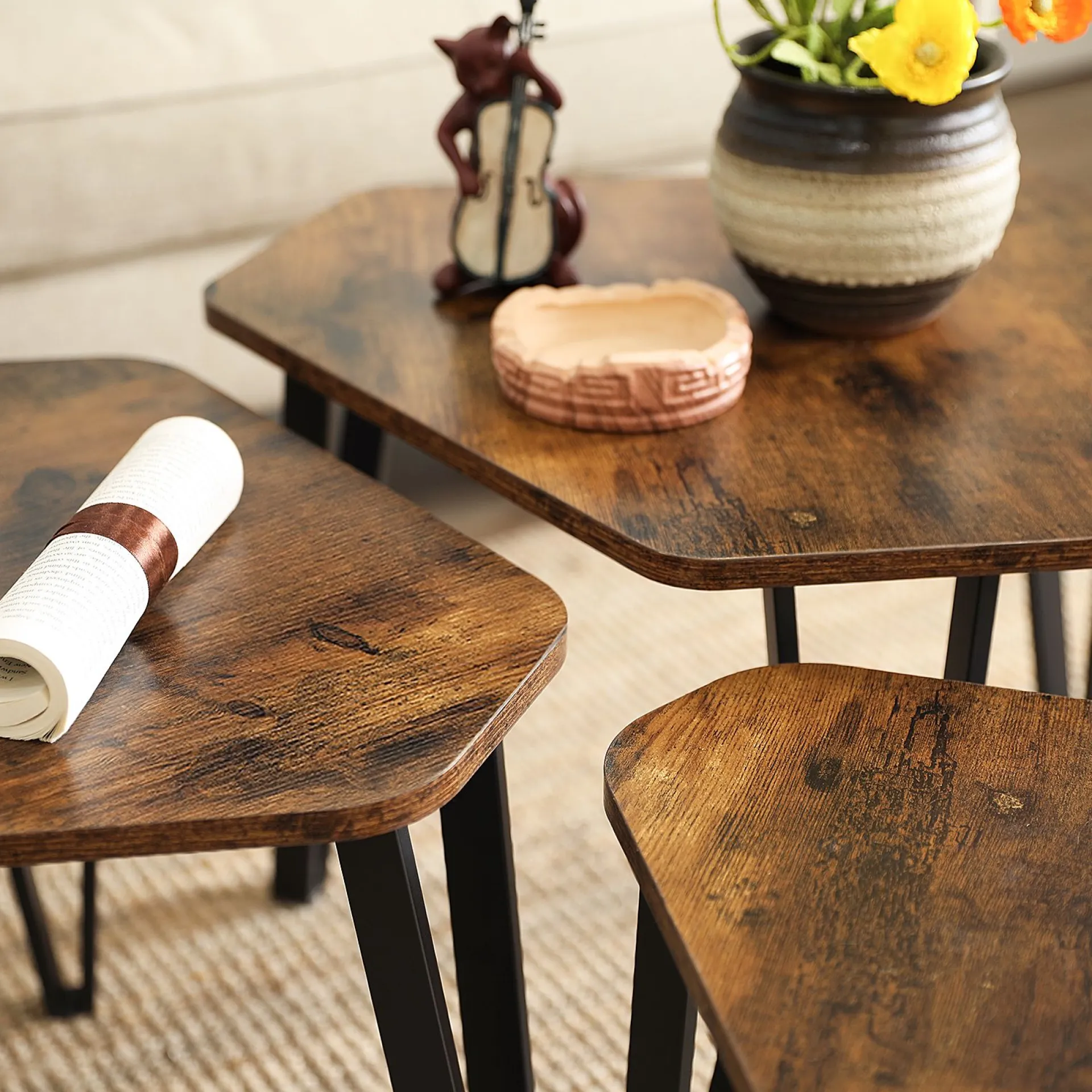 Vasagle Couchtischset Pasadena | Kleiner, mittlerer und großer Tisch | Rost