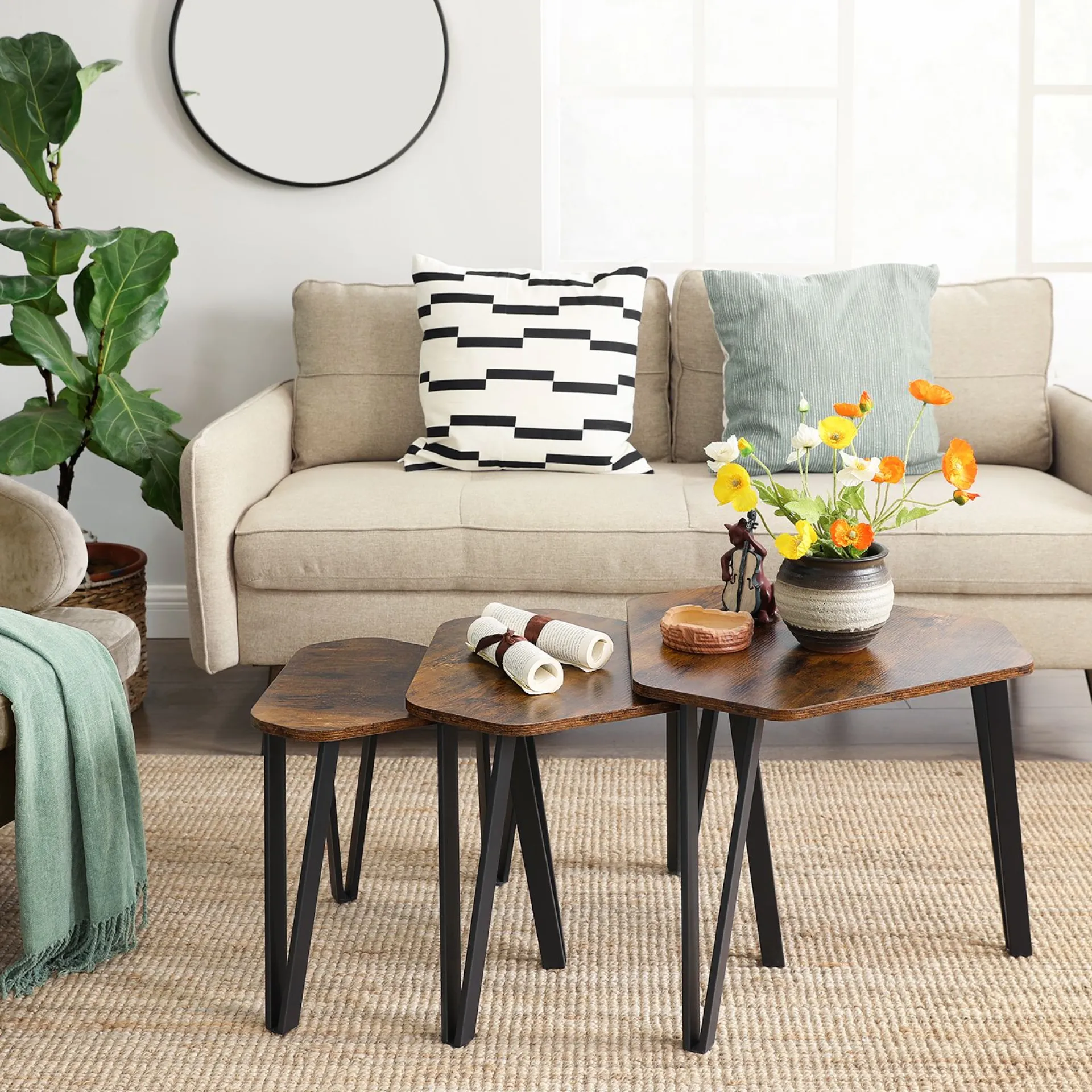 Vasagle Couchtischset Pasadena | Kleiner, mittlerer und großer Tisch | Rost