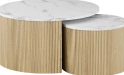 Rousseau Couchtisch-Set Rowan - Ø80x42cm und Ø50x37cm - Eiche Dekor/Marmor