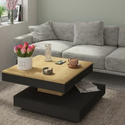 Trasman Couchtisch Soho 78x78 cm mit ausziehbarer Tischplatte - beige/ dunkelgrau
