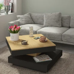 Trasman Couchtisch Soho 78x78 cm mit ausziehbarer Tischplatte - beige/ dunkelgrau