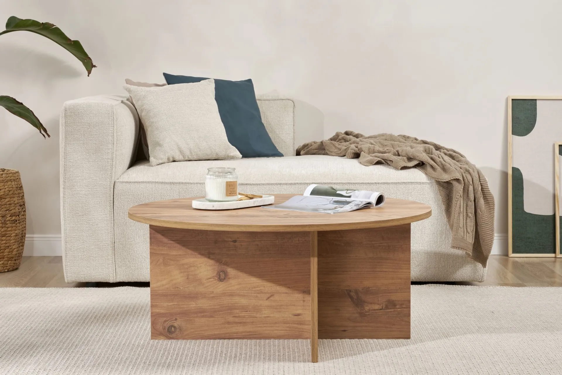 Emob Couchtisch Soleil - 100% MELAMINE - Atlantik-Kiefer - 40 x 90 x 90 cm