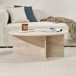 Emob Couchtisch Soleil - 100% MELAMINE - Travertin - 40 x 90 x 90 cm