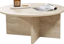Emob Couchtisch Soleil - 100% MELAMINE - Travertin - 40 x 90 x 90 cm