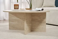 Emob Couchtisch Soleil - 100% MELAMINE - Travertin - 40 x 90 x 90 cm