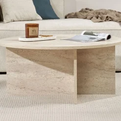 Emob Couchtisch Soleil - 100% MELAMINE - Travertin - 40 x 90 x 90 cm