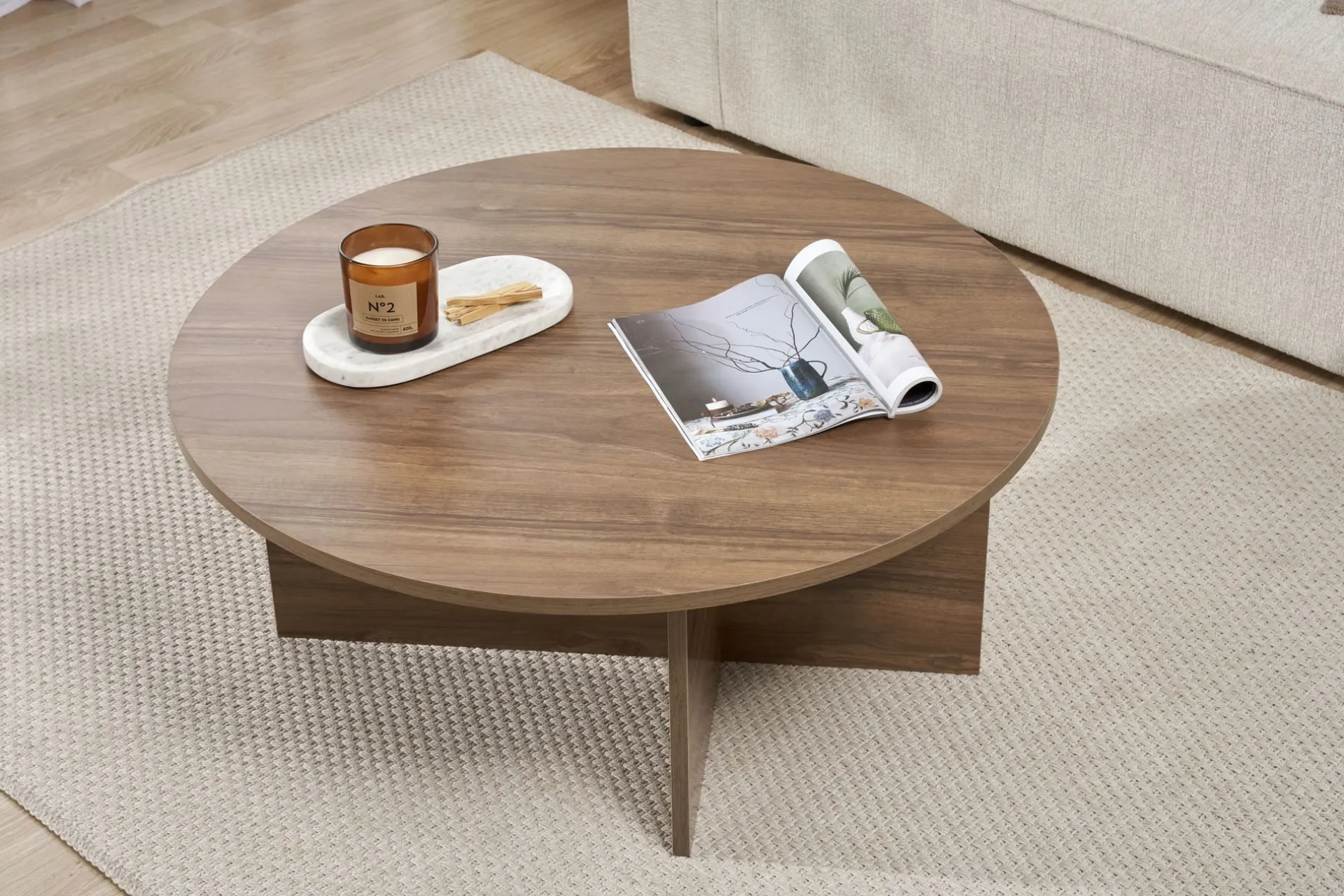 Emob Couchtisch Soleil - 100% MELAMINE - Walnuss - 40 x 90 x 90 cm