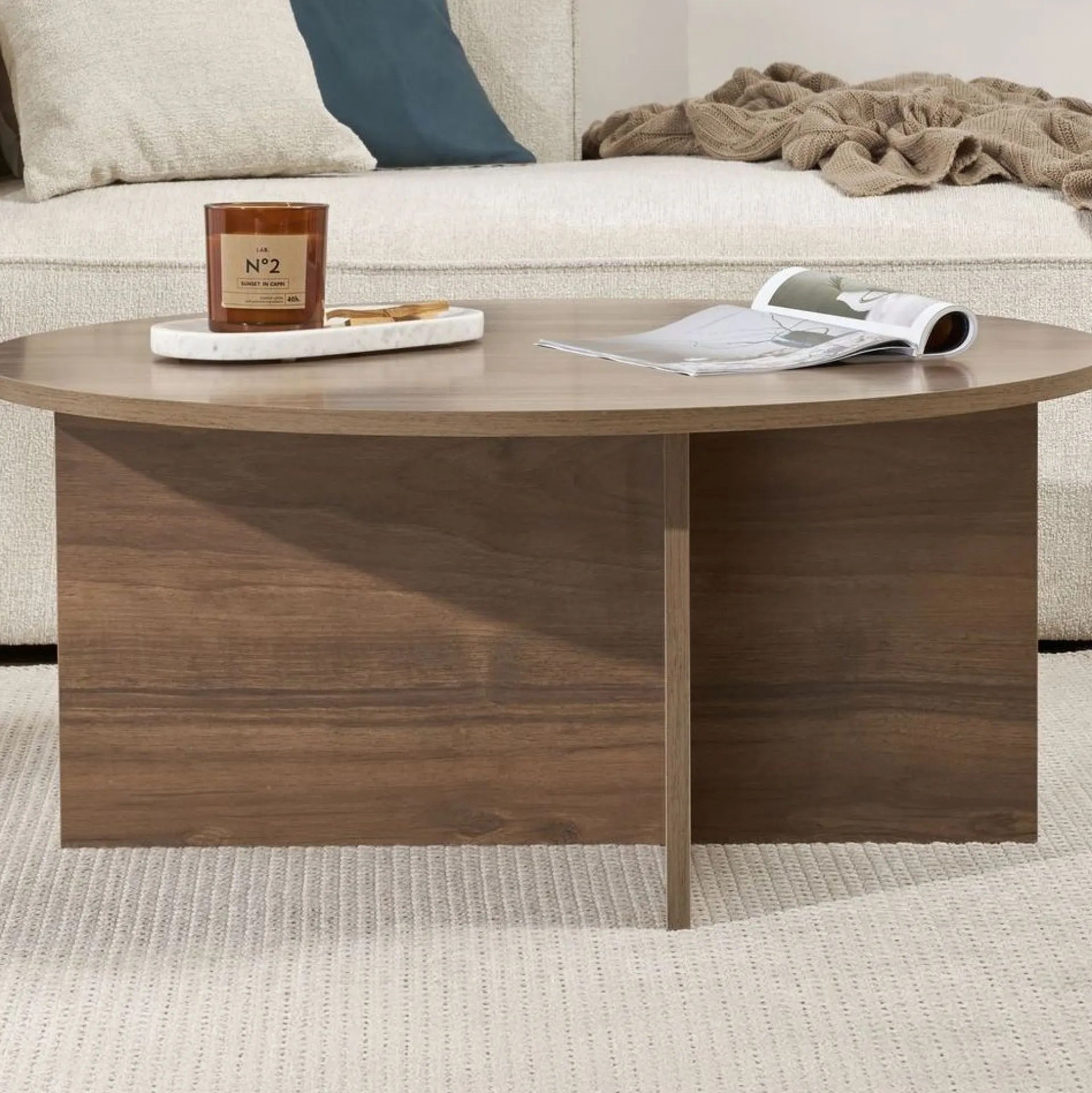 Emob Couchtisch Soleil - 100% MELAMINE - Walnuss - 40 x 90 x 90 cm