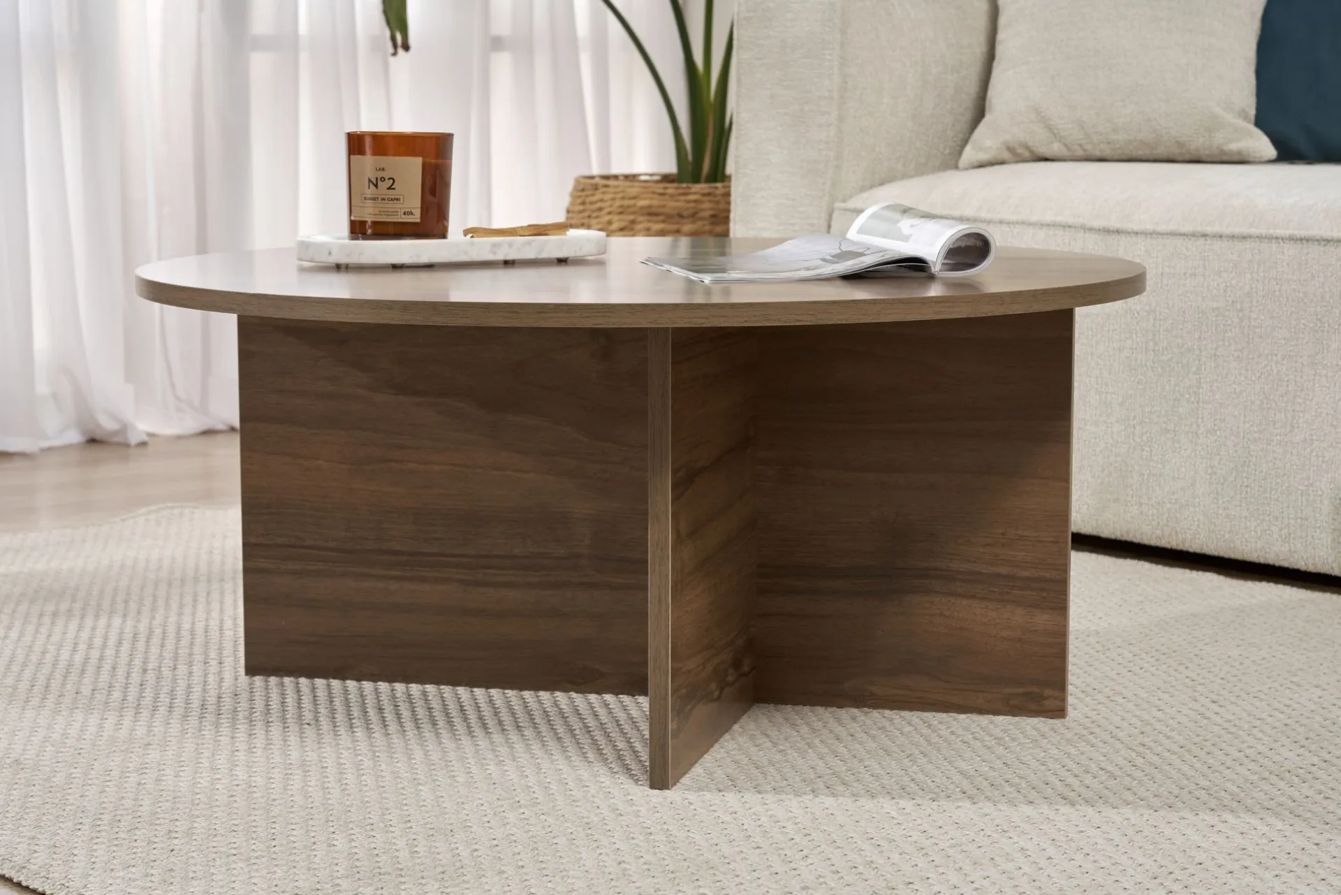Emob Couchtisch Soleil - 100% MELAMINE - Walnuss - 40 x 90 x 90 cm
