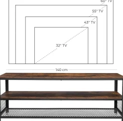 Couchtisch/TV-Schrank Bill 140x40 2 Regale - rustikal braun/schwarz