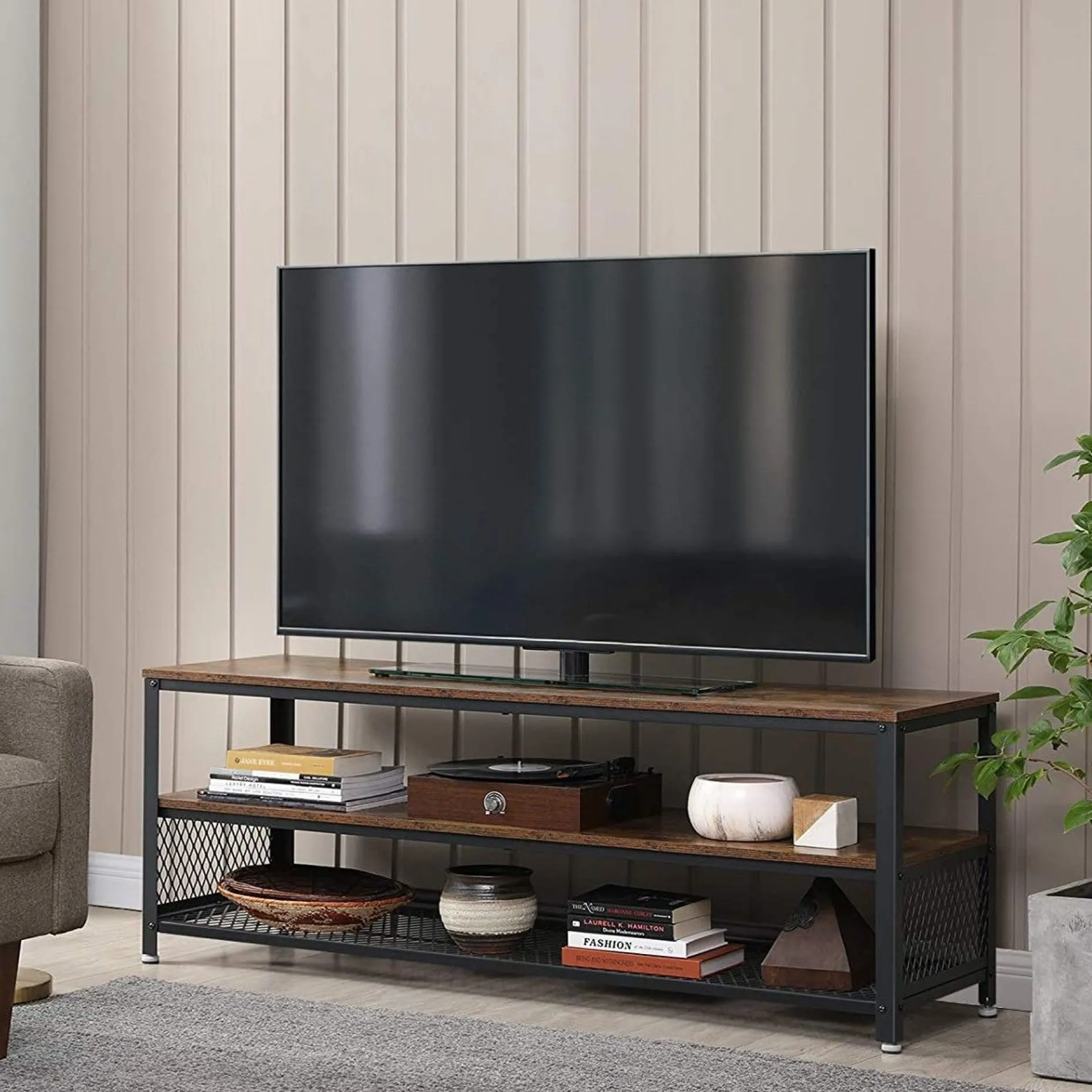Couchtisch/TV-Schrank Bill 140x40 2 Regale - rustikal braun/schwarz